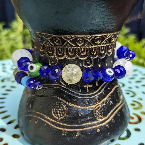 🧿SOLD🧿Evil Eye Protection Citrine Quartz Beads Good Luck Crystals Blue - Picture 16 of 17